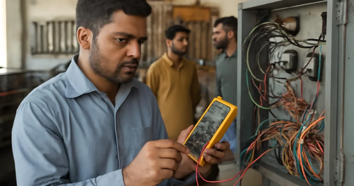 ایک ٹیکنیشن CAN Bus نظام کی وائرنگ کو چیک کر رہا ہے۔