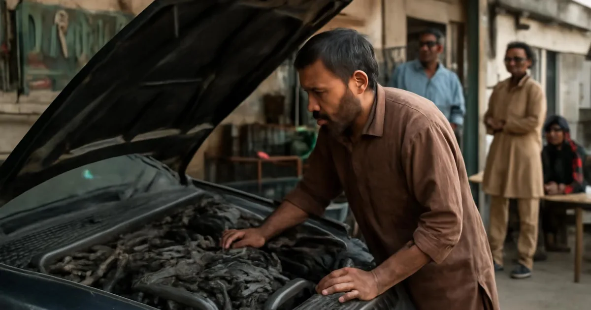 Mechanic diagnosing common car engine problems in a workshop.