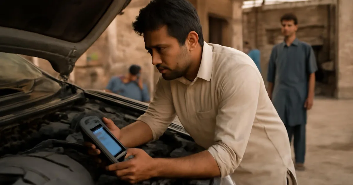 Technician diagnosing EVAP system issues using an OBD-II scanner.